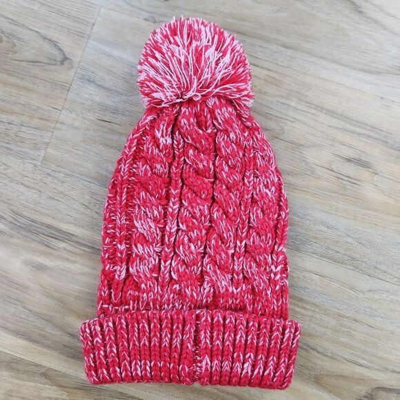 🩵Gertex Red Cable Knit Puff Topper Beanie Hat One Size - Picture 2 of 7